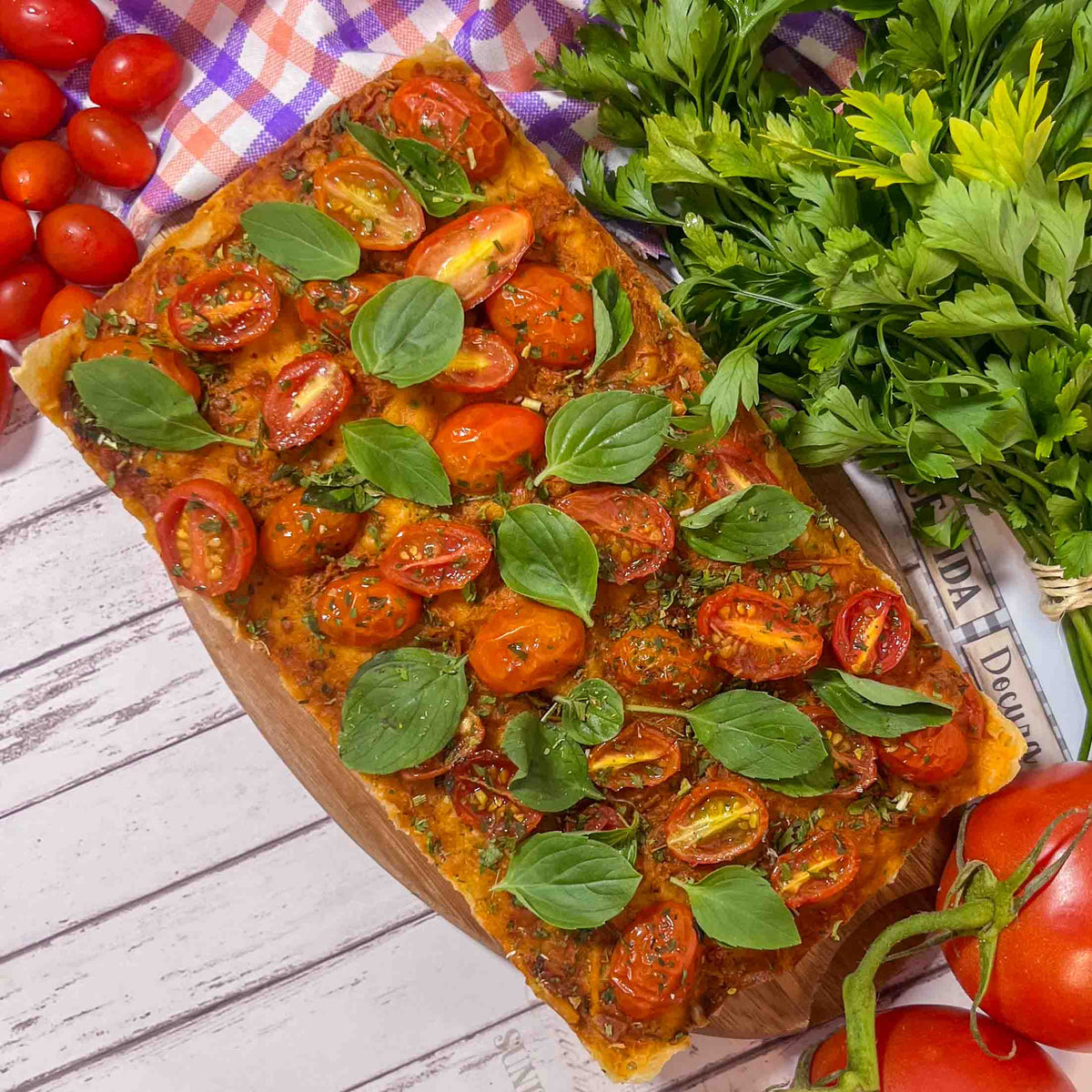 Pizza Artesanal de Tomate Cereja com Manjericão | Pizza de Aniversário de Tomate Cereja com Manjericão